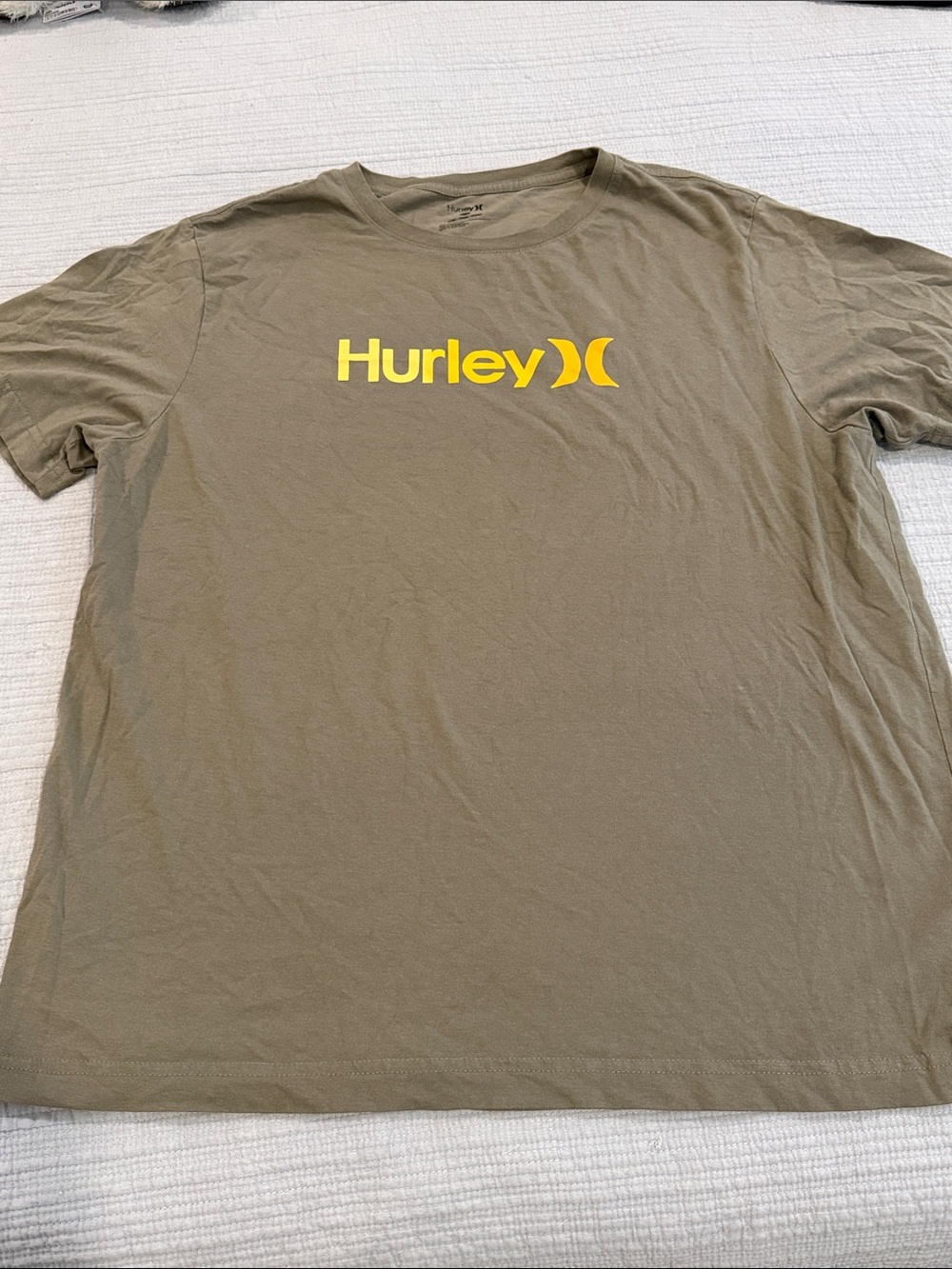 Hurley Olive Green Crew Neck Tee with Yellow Logo